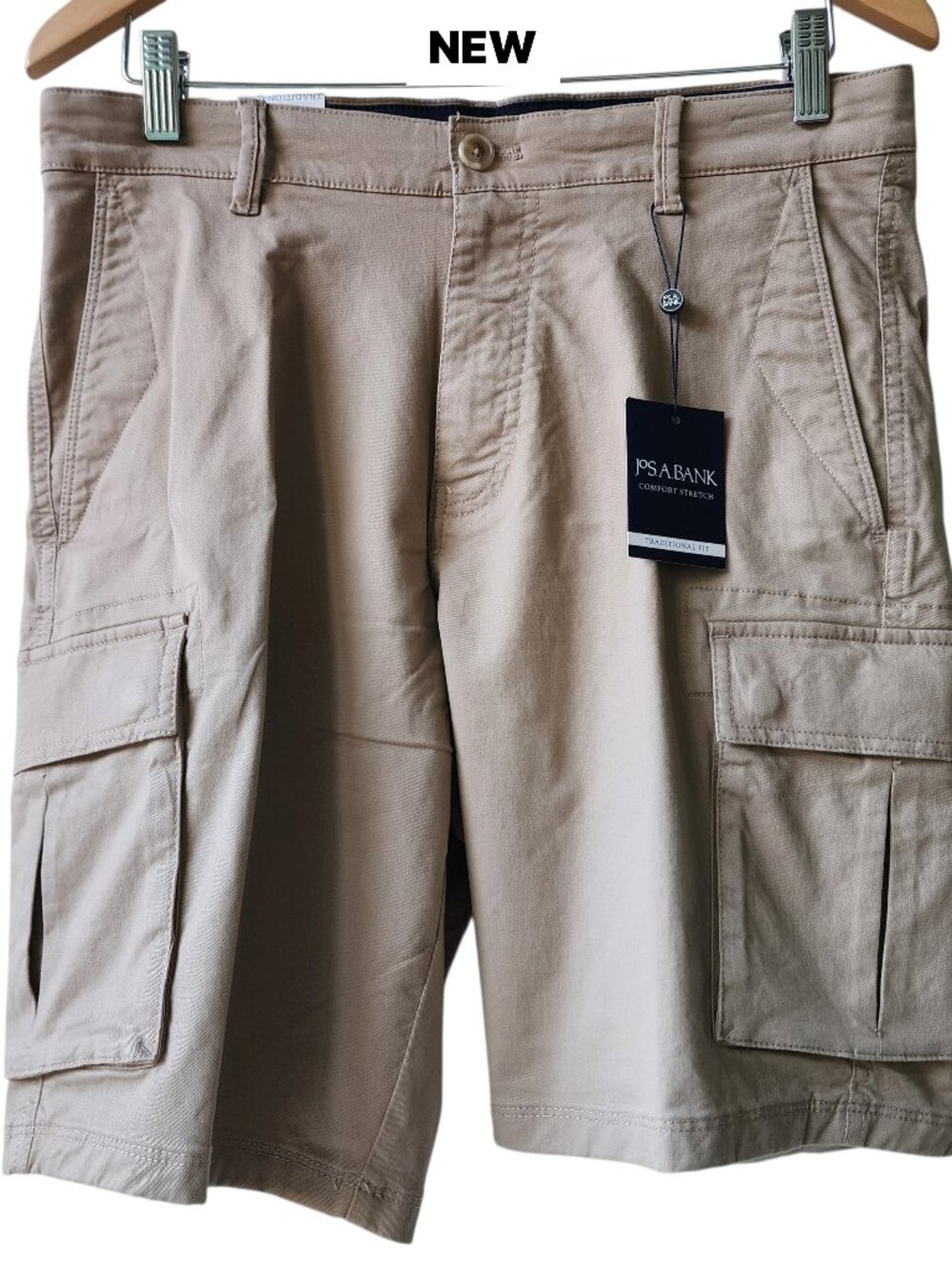 Size 30 Cargo Shorts Tan Khaki Pockets New Nwt Jos A Bank Traditional Fit Cotton